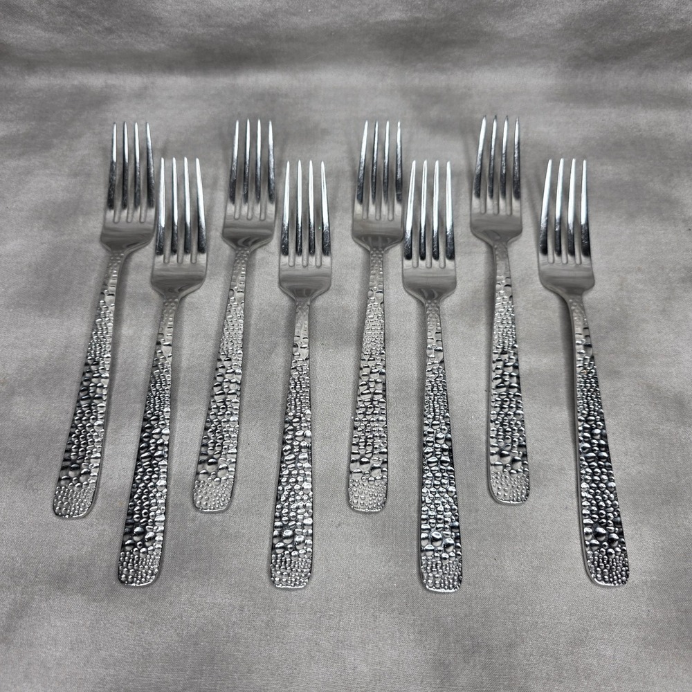 (X8)‎ Hammered Silver Tone Forks 8 1/8" Unmarked Flatware Replacements